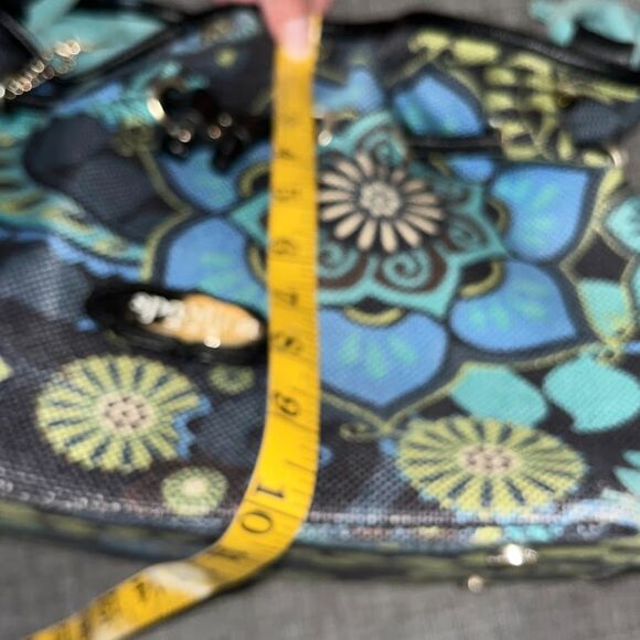 Spartina 449 Mod Black Blue Green Retro Flower Pattern Bucket Bag - Picture 7 of 9